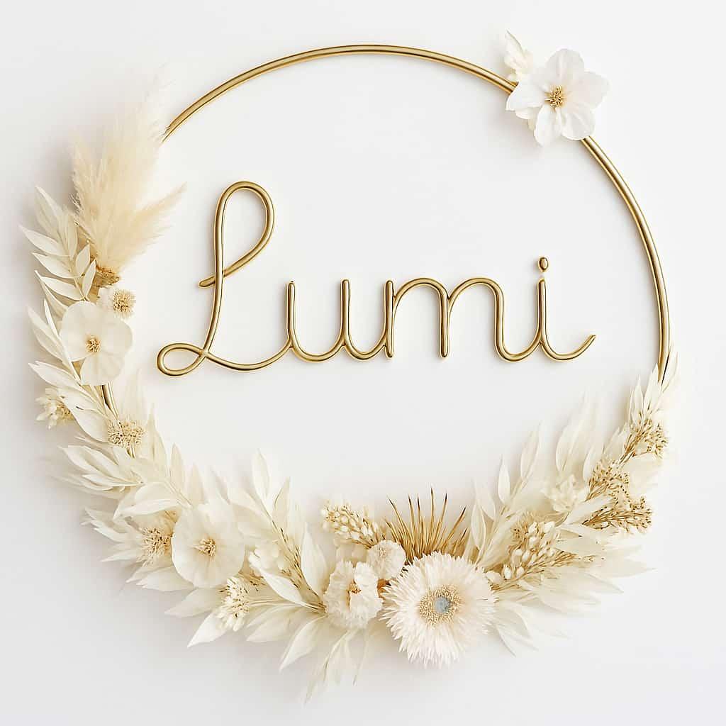 Prenom lumi en couronne de fleurs