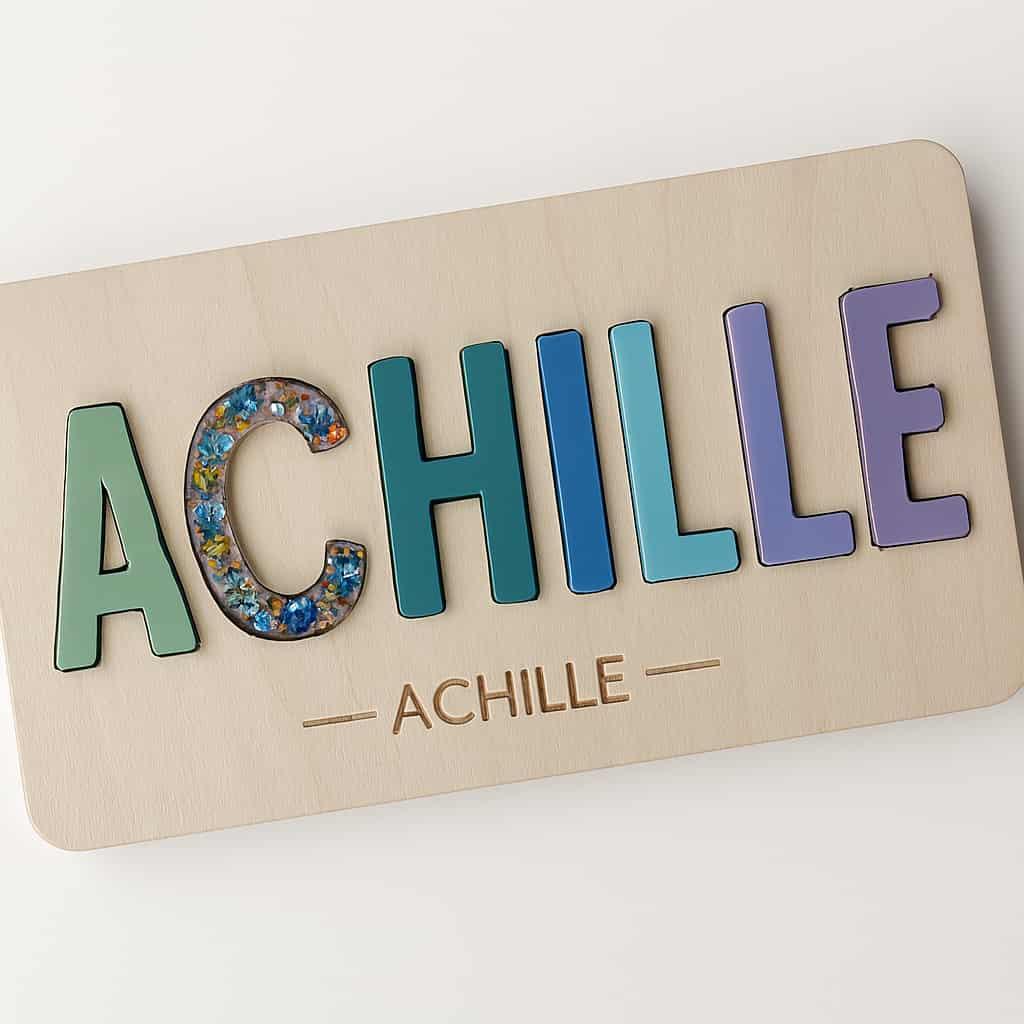 Puzzle prénom personnalisé avec le prénom Achille en bois