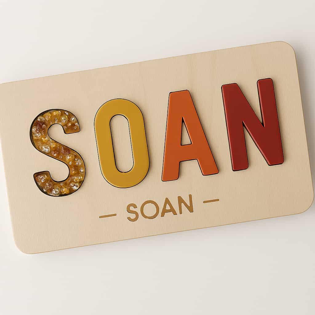 Puzzle prénom personnalisé avec le prénom Soan en bois