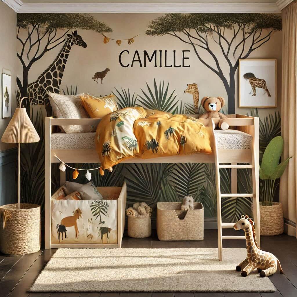 chambre enfant theme animaux, prenom camille