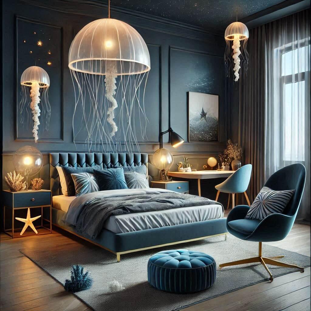 décoration theme mer - chambre adolescent - lampe méduse