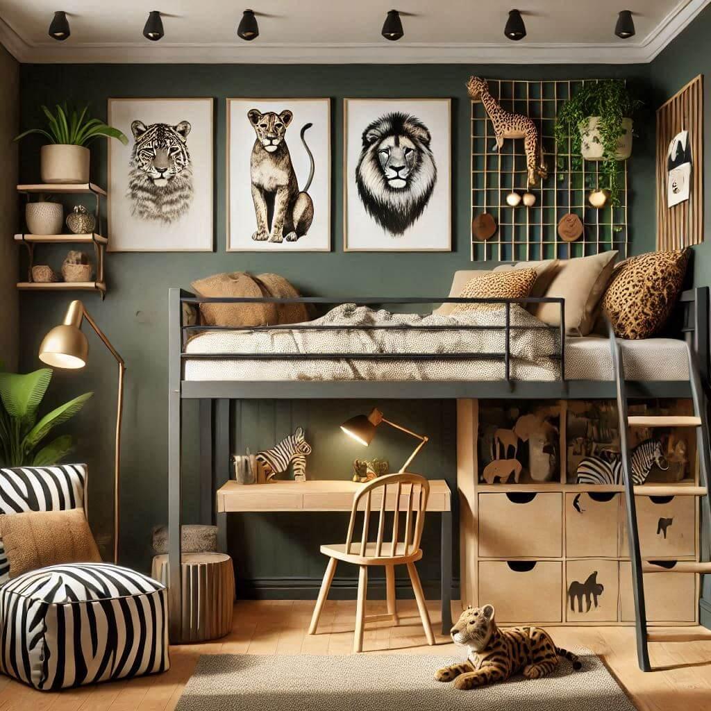 Décoration de chambre thème savane et animaux sauvages pour adolescent