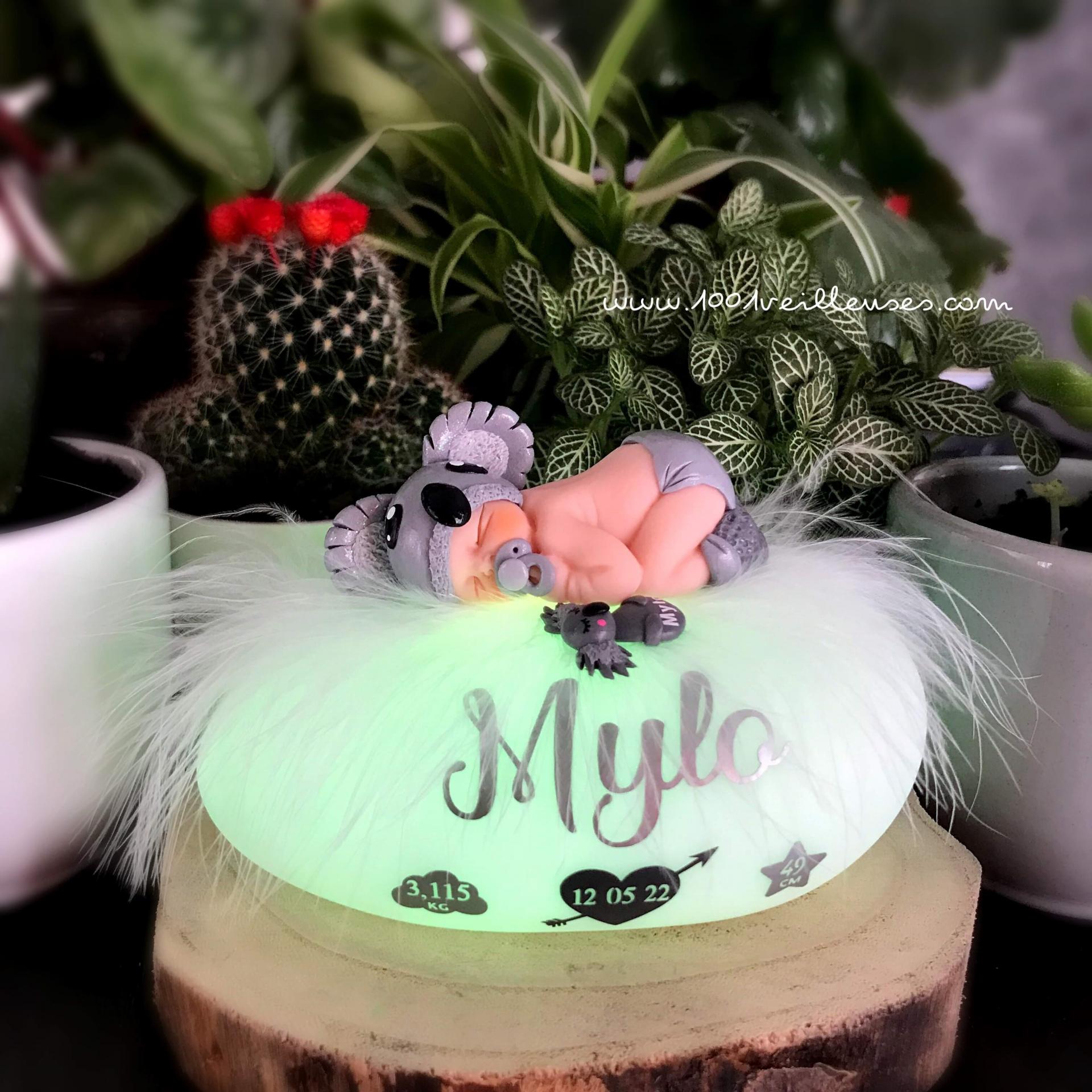 Koala-themed night light, a superb personalized birth night light with name, date, height, and birth weight