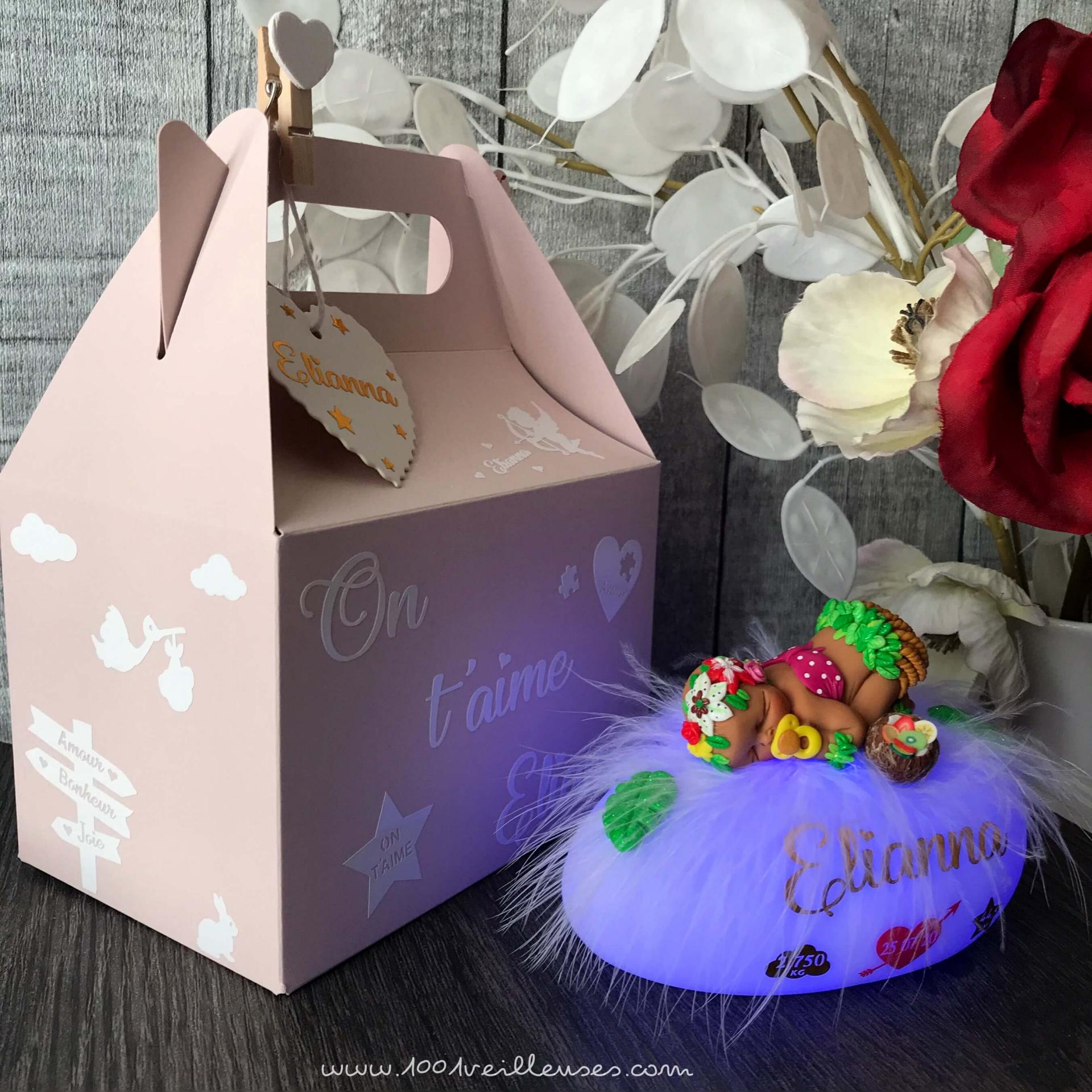 baby girl night light - handmade creation - personalized birth gift set - sea theme - gift box included