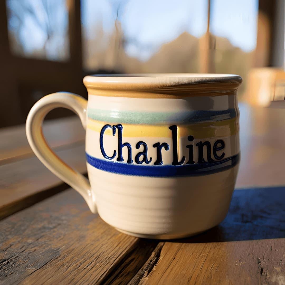 Tasse personnalisee avec le prenom charline style poterie
