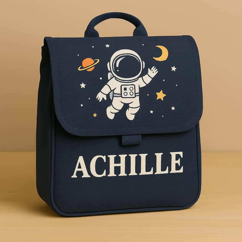 Un cartable d enfant personnalise avec le prenom achille theme astronaute