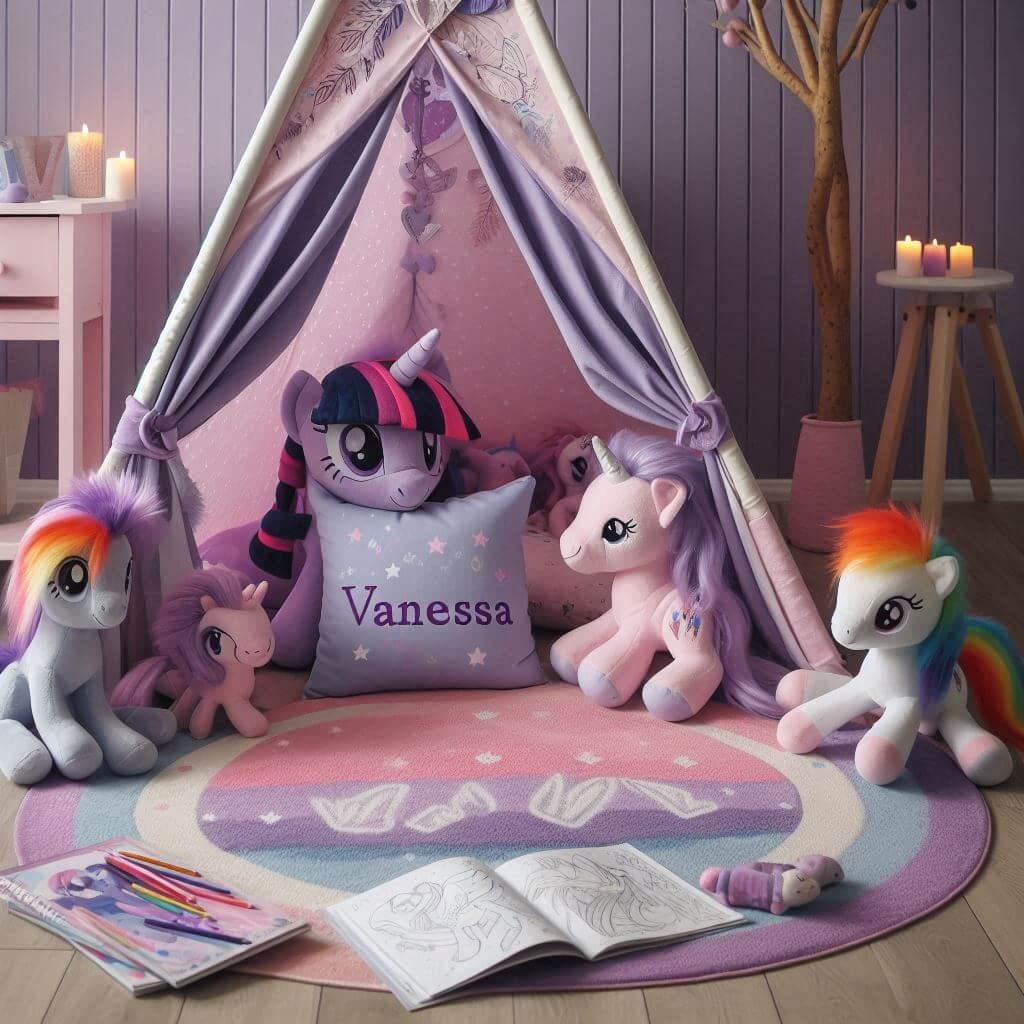 chambre enfant fille theme poney little pony personnalisé avec le prénom vanessa