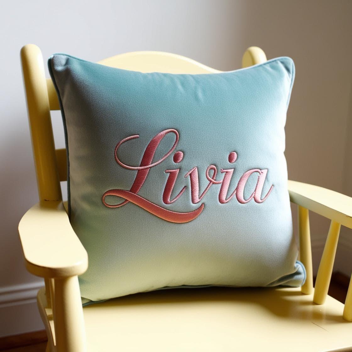 Un coussin personnalise avec le prenom livia
