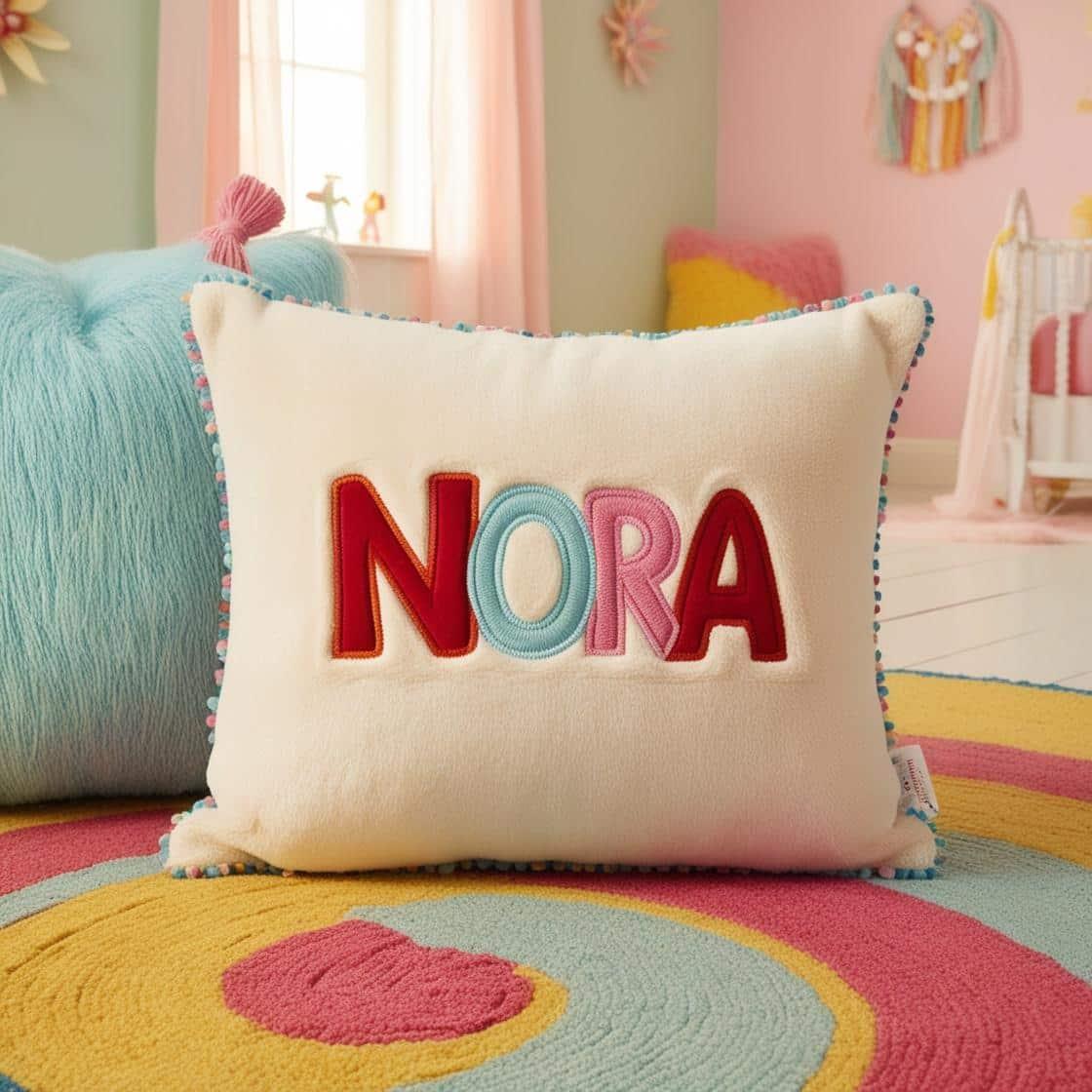 Un coussin personnalise pour enfant avec le prenom nora