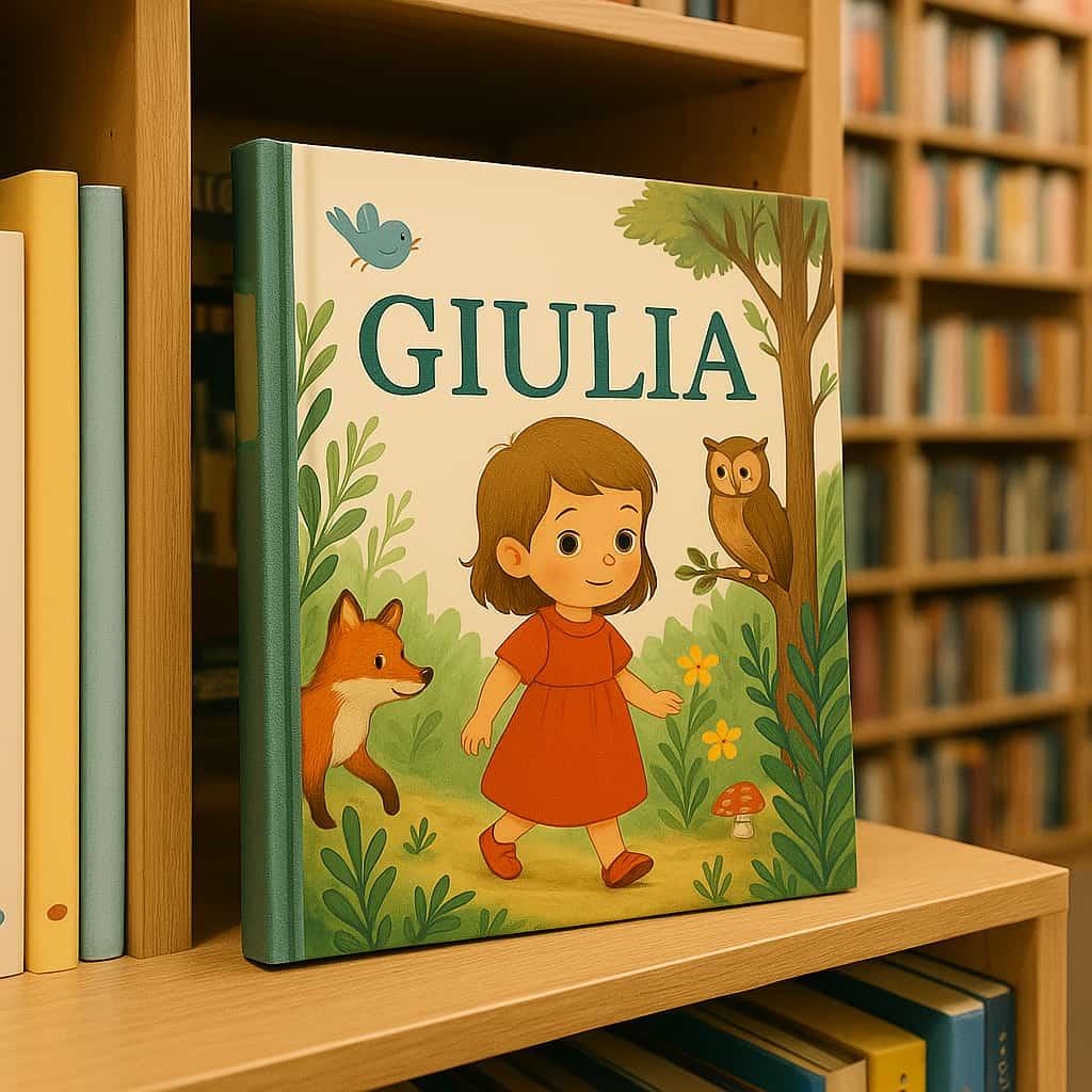 Un livre de conte pour enfant avec le prenom giulia dans une librairie