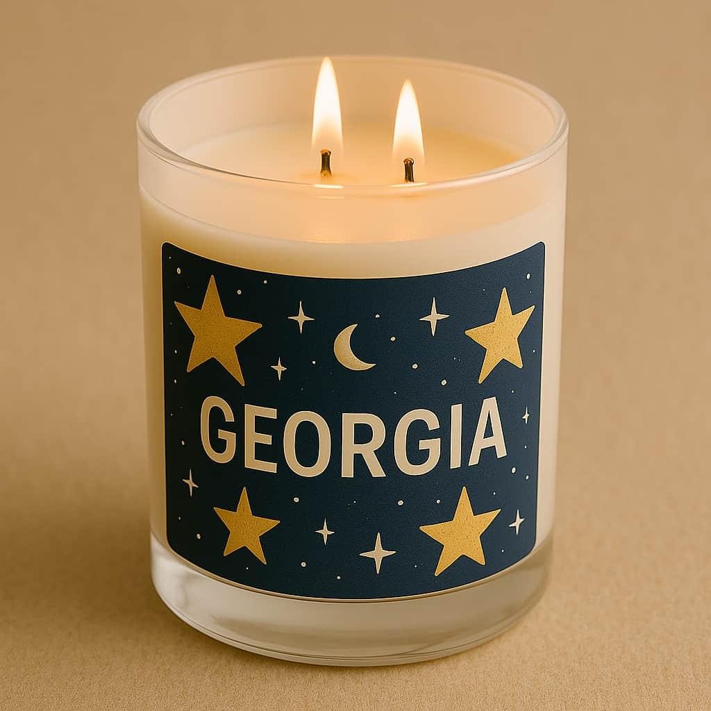 Une bougie personnalisee avec le prenom georgia theme ciel etoile