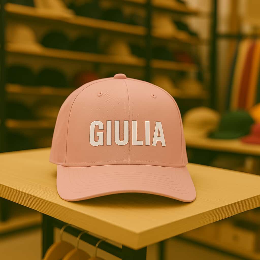 Une casquette personnalisee avec le prenom giulia couleur rose poudre