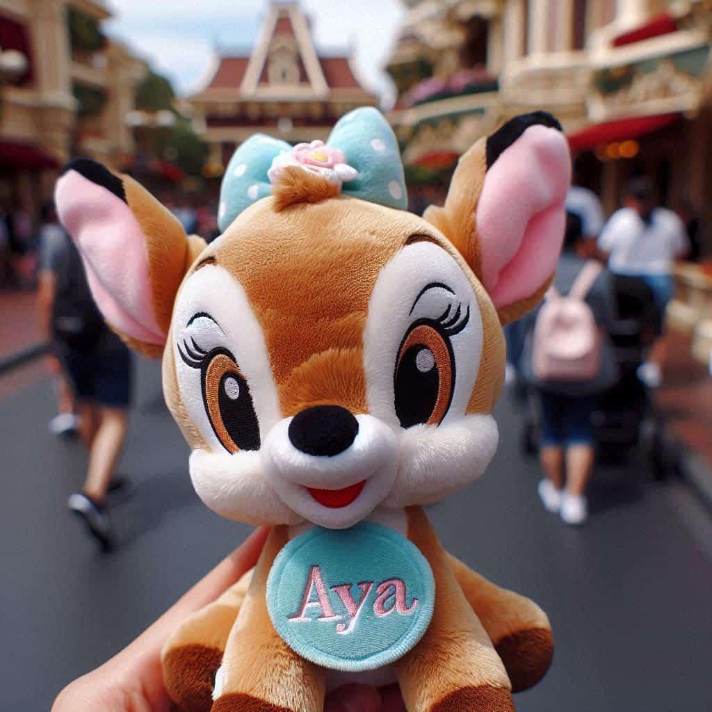 Une peluche bambi personnalisee avec le prenom aya a disneyland