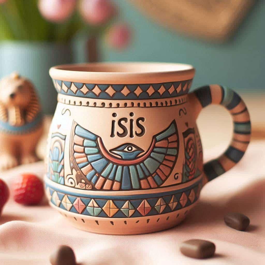 Une tasse pour enfant avec le prenom isis style poterie