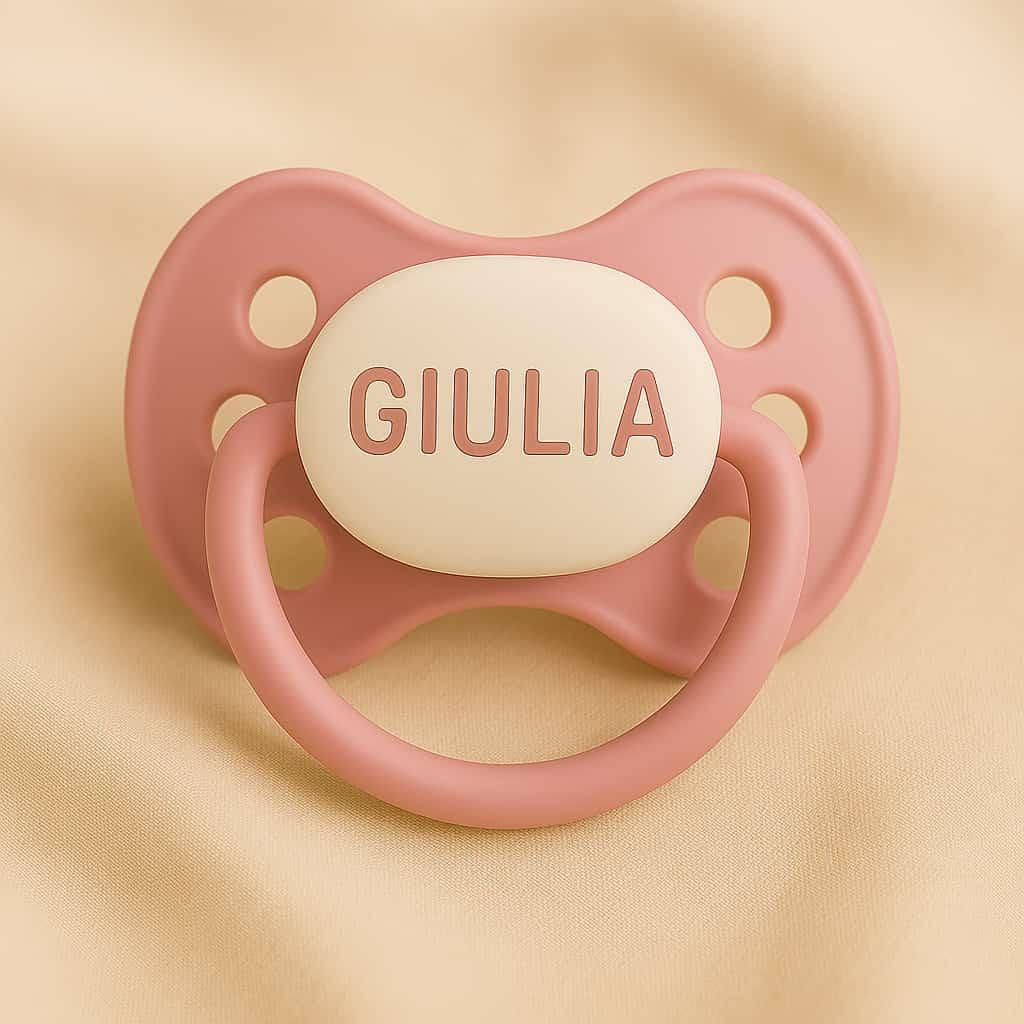 Une tetine rose personnalisee avec le prenom giulia