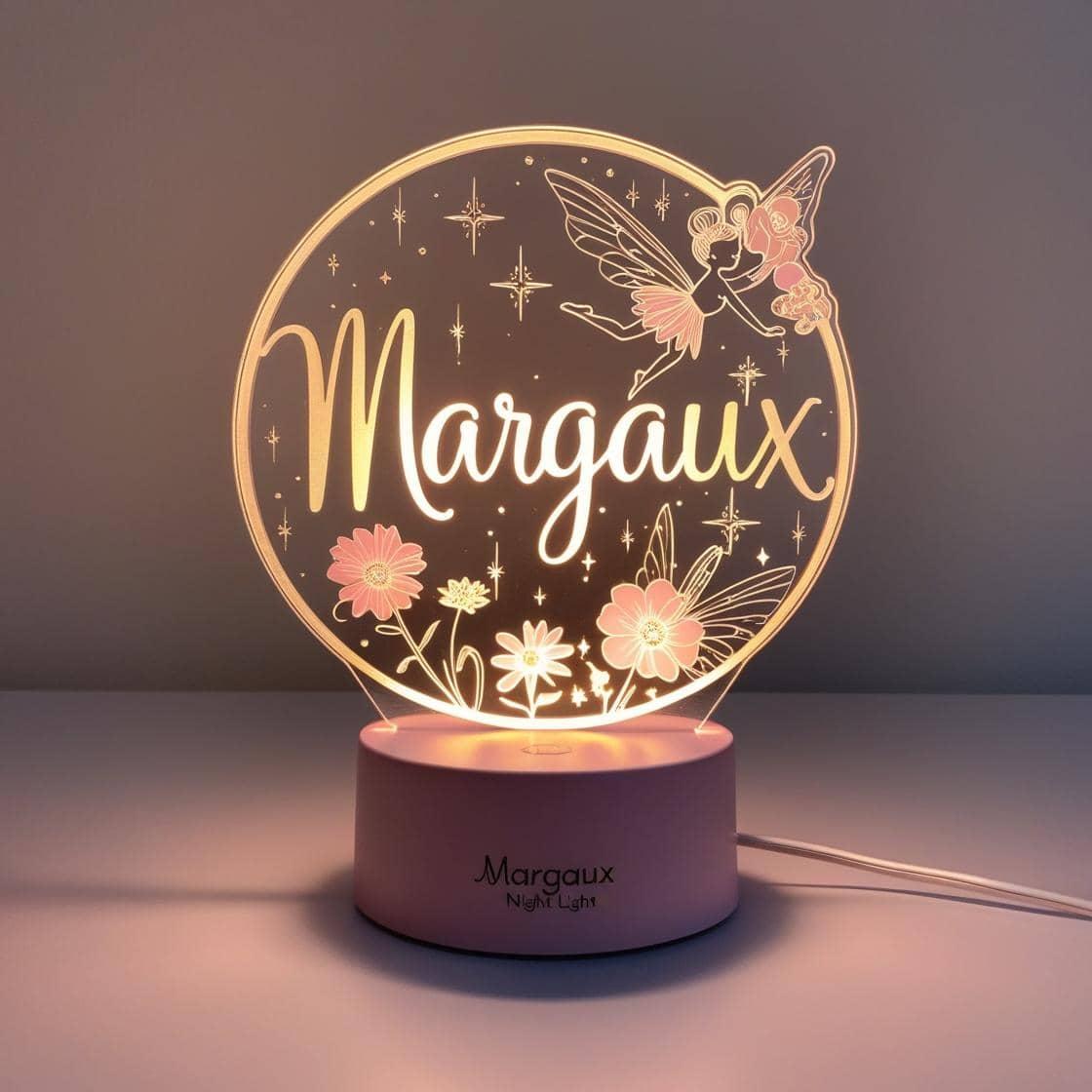 Une veilleuse acrylique avec le prenom margaux theme fee 1