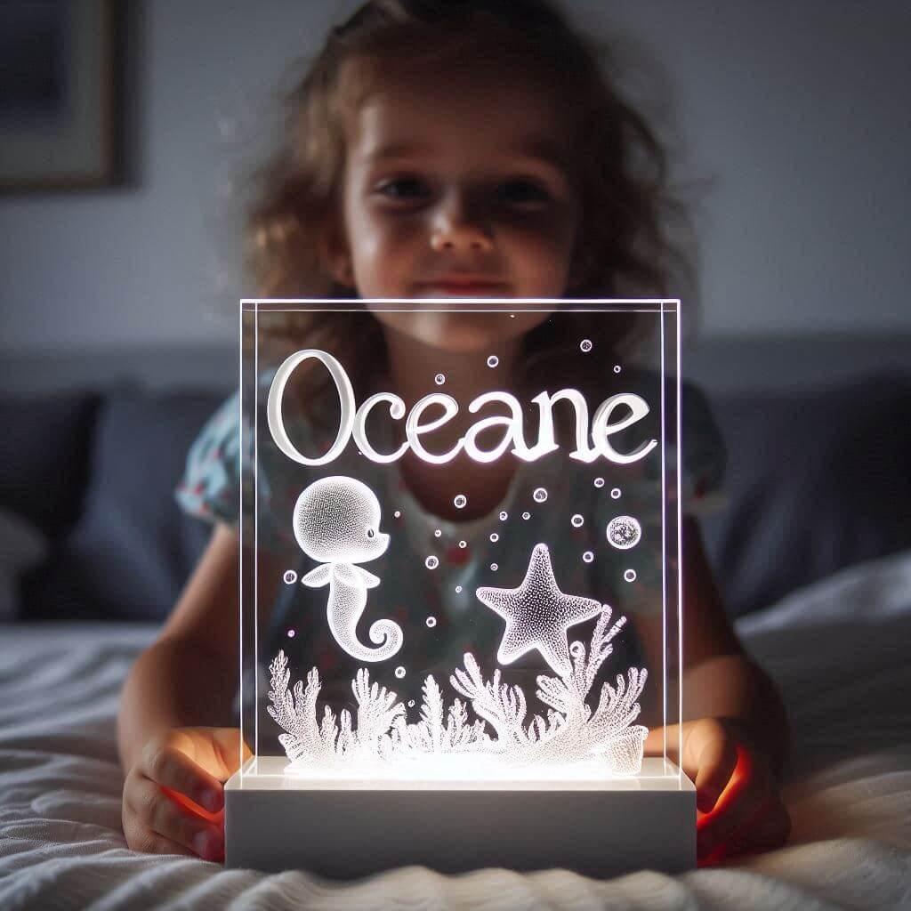 Une veilleuse acrylique personnalisee avec le prenom oceane