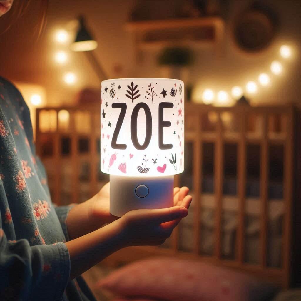 Une veilleuse avec le prenom zoe