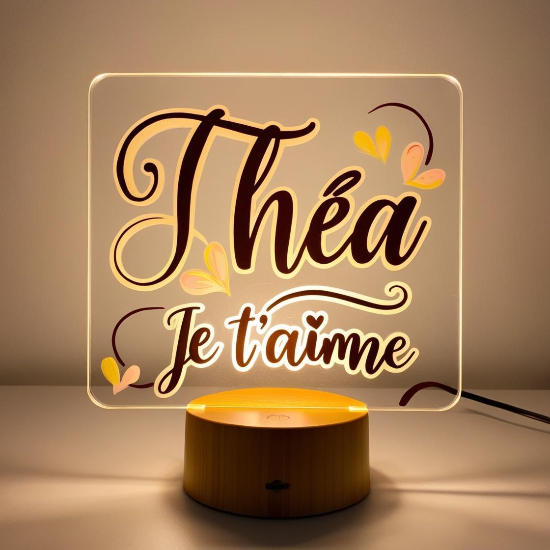 Veilleuse acrylique personnalisee avec le prenom thea