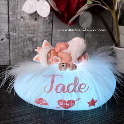 Baby girl night light, personalized birth gift with Marie from The Aristocats theme - unique baby gift