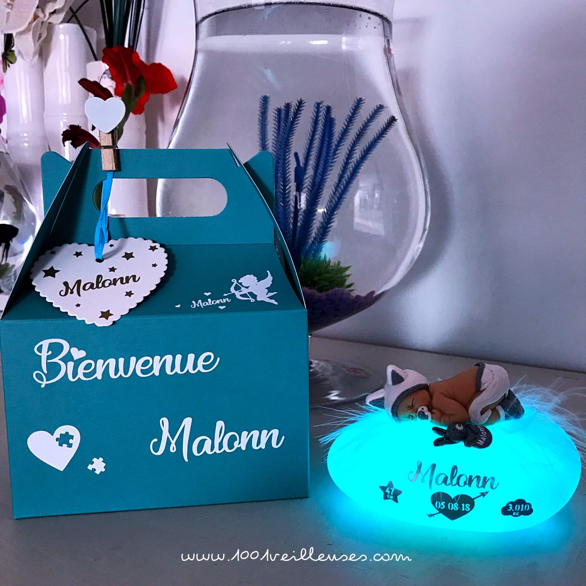 Veilleuse avec sa boite cadeau bebe chaton insolite