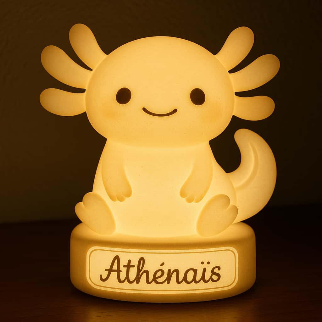 Veilleuse axolotl personnalisee avec le prenom athenais