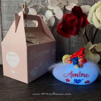 Beautiful artisanal lamp for girls personalized with the baby's name, superhero theme, an ideal gift for birth