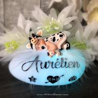 cadeau de naissance nouveau-né - original et rare - creation artisanale - veilleuse bébé vache et doudou