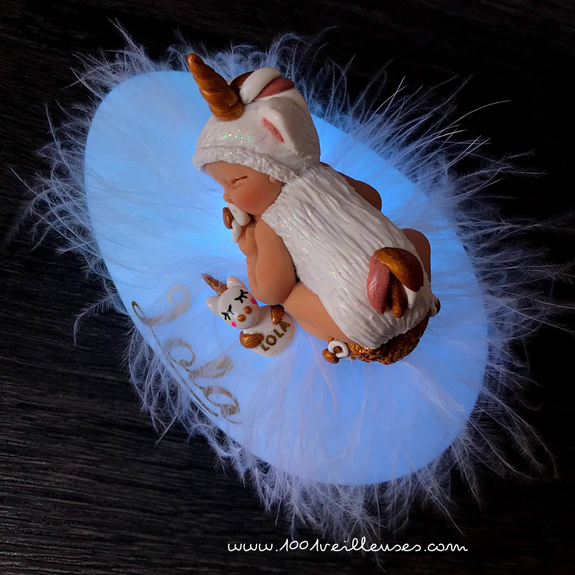 Veilleuse licorne personnalisable avec doudou