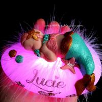 Luz nocturna artesanal para bebé niña con temática de sirena, personalizada con el nombre