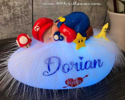 veilleuse cadeau bebe personnalise bebe mario - doudou mario bros - souvenir enfan