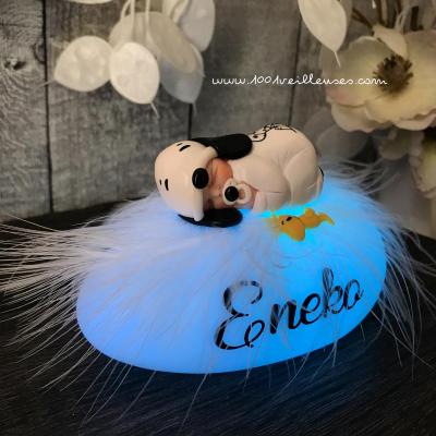 Regalo de nacimiento para recién nacido - original y raro - creación artesanal - lámpara nocturna para bebé Snoopy Peanuts con peluche