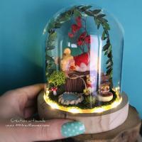 cadeau original pour bebe - cloche lumineuse - veilleuse sous verre avec doudou winnie - creation artisanale - unique et personnalisé